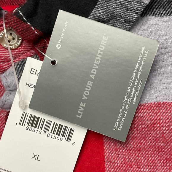 EDDIE BAUER Mens Button Down Flannel Shirt Buffalo Check Plaid Red Gray XL NWT - Picture 12 of 12